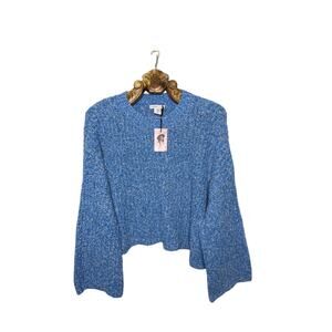 Sincerely Jules Boucle Knit Marled Blue Wide Sleeve Sweater Oversized Large NEW